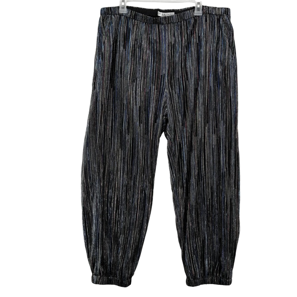 Trina Turk Jess Jogger Pants Womens XL Black Multicolor Metallic Pull On‎ New